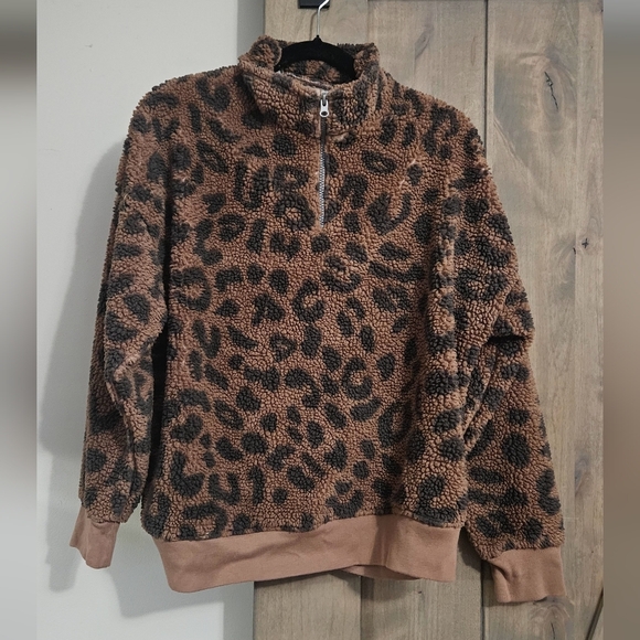 GRAYSON THREADS Leopard print sherpa/fleece pullover 1/4 zip jacket. Size XXL - Picture 12 of 13